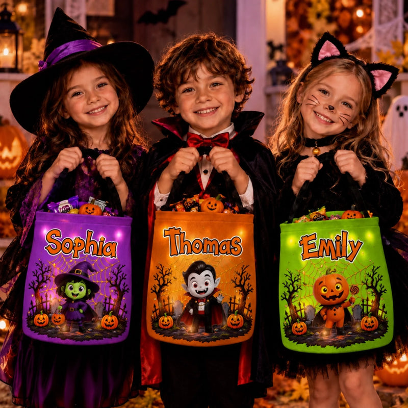 Custom LED Light Bucket Bag - Personalized Halloween Birthday Gifts For Kids - Trick Or Treat, Smell My Feet