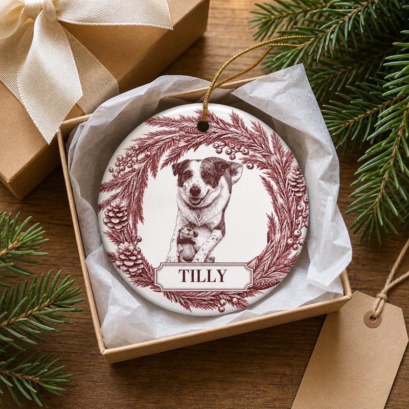 Custom Photo Ceramic Ornament - Personalized Pet Christmas Memorial Sympathy Gifts For Dogs, Cats - Forever Loved Always Remembered