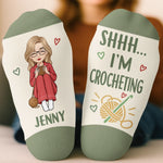 Custom Yarn Crew Socks - Personalized Birthday Gifts For Crochet Knitting Lovers, Crocheters, Knitters, Wife, Daughter, Besties, Sisters, Granddaughter, Grandma, Mom, Yourself - Just One More Row Today