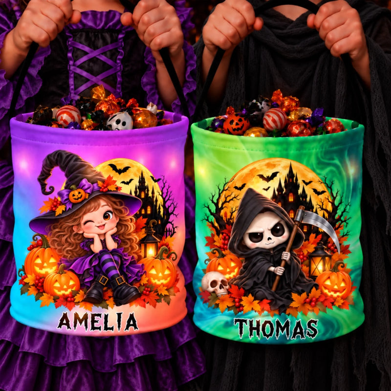Custom Photo LED Light Bucket Bag - Personalized Halloween Birthday Gifts For Kids - Little Monsters Come Out Tonight