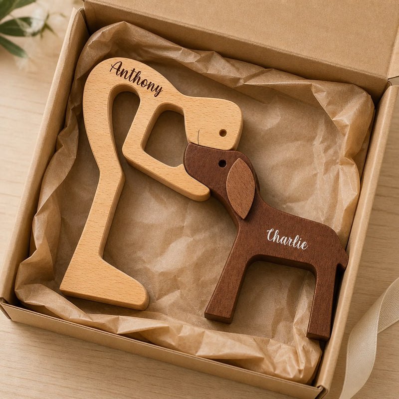 Personalized Custom Wooden Pet Carvings - The Love Between You And Your Fur-Friend - Gift For Pet Lovers - Wood Sculpture Table Ornaments, Carved Wood Decor