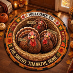 Custom Quilted Round Mat - Personalized Autumn Birthday Gifts For Mom, Dad, Brother, Sister - Welcome To The Thankful Home
