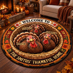 Custom Quilted Round Mat - Personalized Autumn Birthday Gifts For Mom, Dad, Brother, Sister - Welcome To The Thankful Home
