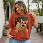 Custom Photo Funny Cat Selfie With Boo T-Shirt - Personalized Halloween Gifts For Dog Cat Lovers, Dog Dad And Mom, Cat Owners - Selfie With My Boo