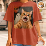 Custom Photo Funny Cat Selfie With Boo T-Shirt - Personalized Halloween Gifts For Dog Cat Lovers, Dog Dad And Mom, Cat Owners - Selfie With My Boo