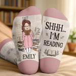 Custom Shh I'm Reading Crew Socks - Personalized Bookish Gifts For Book Lovers, Bookworms, Readers - Happiest Between The Pages