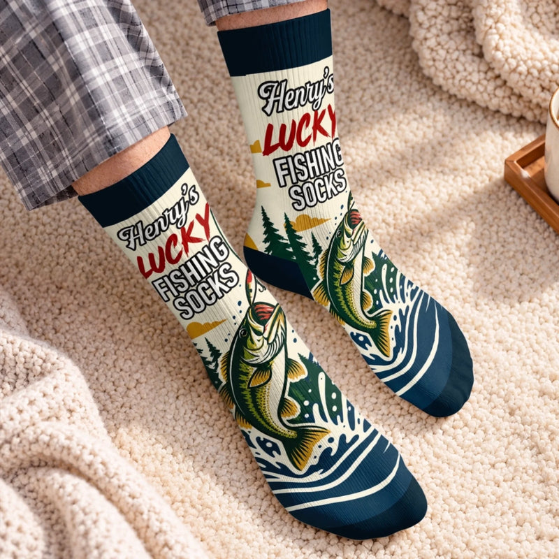 Custom Crew Socks - Personalized Birthday Fishing Gifts For Fisherman - Catch Me By The Lake