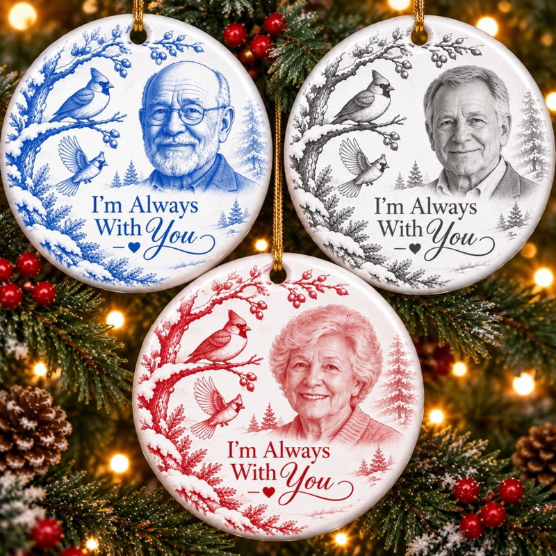 Custom Photo Ceramic Ornament - Personalized Christmas Memorial Sympathy Gifts For Loss Of Mom, Dad - Peaceful Hearts Living In Love