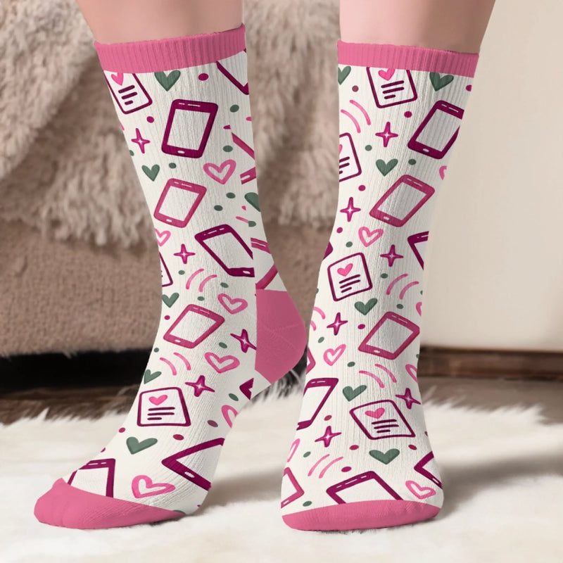 Custom Crew Socks - Personalized Birthday Gifts For Wife, Daughter, Besties, Sisters, Granddaughter, Grandma, Mom, Yourself - Caught In The Scroll