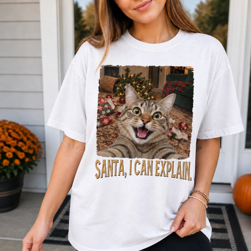 Custom Photo Funny Dog Selfie T-Shirt - Personalized Christmas Gifts For Dog Cat Lovers, Dog Dad And Mom, Cat Owners - Santa I Can Explain