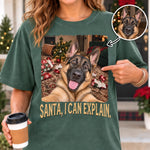 Custom Photo Funny Dog Selfie T-Shirt - Personalized Christmas Gifts For Dog Cat Lovers, Dog Dad And Mom, Cat Owners - Santa I Can Explain