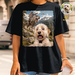 Custom Photo Funny Dog Selfie With Bigfoot T-Rex UFO Comfort T-Shirt - Personalized Birthday Gifts For Dog Cat Lovers, Dog Dad And Mom, Cat Owners - Beam Me Up, Pup