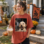 Custom Photo Funny Dog Selfie With Boo Comfort T-Shirt - Personalized Halloween Birthday Gifts For Dog Cat Lovers, Dog Dad And Mom, Cat Owners - Spooky Season, Happy Paws
