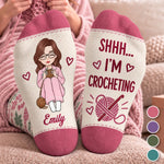 Custom Yarn Crew Socks - Personalized Birthday Gifts For Crochet Knitting Lovers, Crocheters, Knitters, Wife, Daughter, Besties, Sisters, Granddaughter, Grandma, Mom, Yourself - Crafting All Day