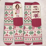 Custom Yarn Crew Socks - Personalized Birthday Gifts For Crochet Knitting Lovers, Crocheters, Knitters, Wife, Daughter, Besties, Sisters, Granddaughter, Grandma, Mom, Yourself - Crafting All Day