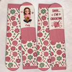 Custom Yarn Crew Socks - Personalized Birthday Gifts For Crochet Knitting Lovers, Crocheters, Knitters, Wife, Daughter, Besties, Sisters, Granddaughter, Grandma, Mom, Yourself - Keep Stitching