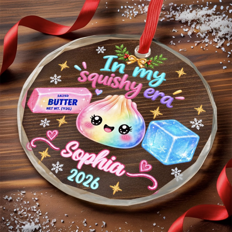 Custom Squishy Circle Glass Ornament - Personalized Christmas Birthday Gifts For Kids - In My Squishy Era