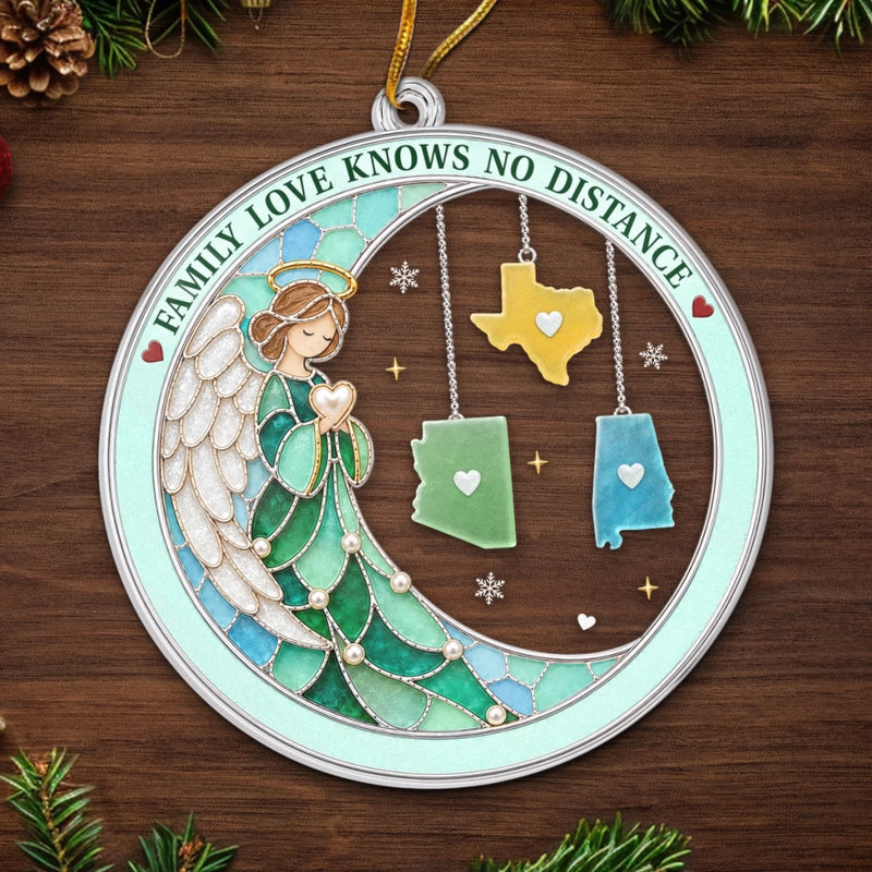 Custom Long Distance Acrylic Ornament - Personalized Christmas Birthday Gifts For Mom, Dad, Brother, Sister - Love Connects Us Across Miles