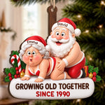 Custom Funny Wooden Ornament - Personalized Anniversary Christmas Wedding Gifts For Husband And Wife, Him And Her - Santa Couple Goals Forever