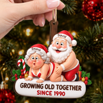 Custom Funny Wooden Ornament - Personalized Anniversary Christmas Wedding Gifts For Husband And Wife, Him And Her - Santa Couple Goals Forever