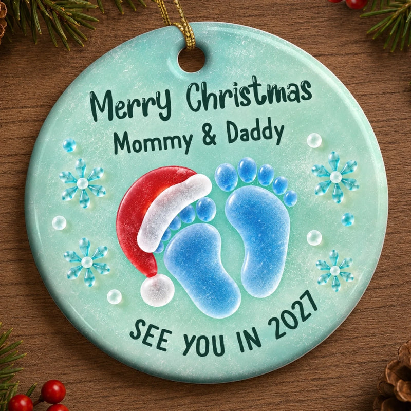 Custom First Christmas Ceramic Ornament - Personalized Christmas Baby Shower, Gender Reveal Gifts For New Moms, New Dads, New Parents - A Precious Little Memory