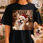 Custom Photo Funny Dog Selfie With Santa Comfort T-Shirt - Personalized Christmas Birthday Gifts For Dog Cat Lovers, Dog Dad And Mom, Cat Owners - Santa's Favorite Furry Buddy