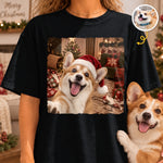 Custom Photo Funny Dog Selfie Comfort T-Shirt - Personalized Christmas Birthday Gifts For Dog Cat Lovers, Dog Dad And Mom, Cat Owners - Cozy Season, Merry Fun