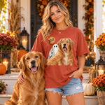 Custom Photo Funny Dog Selfie With Boo T-Shirt - Personalized Halloween Gifts For Dog Cat Lovers, Dog Dad And Mom, Cat Owners - Too Spooked To Behave