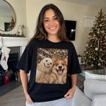 Custom Photo Funny Dog Selfie With Snowman Comfort T-Shirt - Personalized Christmas Birthday Gifts For Dog Cat Lovers, Dog Dad And Mom, Cat Owners - Sweetest Winter Duo Picture