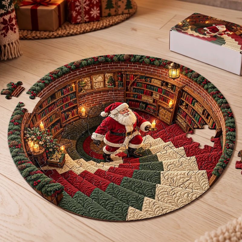 Custom Round Jigsaw Puzzle - Personalized Christmas Birthday Gifts For Kids - Santa In The House
