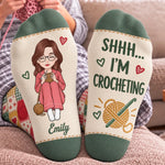 Custom Yarn Crew Socks - Personalized Birthday Gifts For Crochet Knitting Lovers, Crocheters, Knitters, Wife, Daughter, Besties, Sisters, Granddaughter, Grandma, Mom, Yourself - Keep Calm, Stitch On