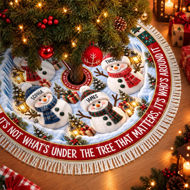 Custom Snowman Tree Skirt - Personalized Christmas Birthday Gifts For Mom, Dad, Brother, Sister - Under The Tree Together