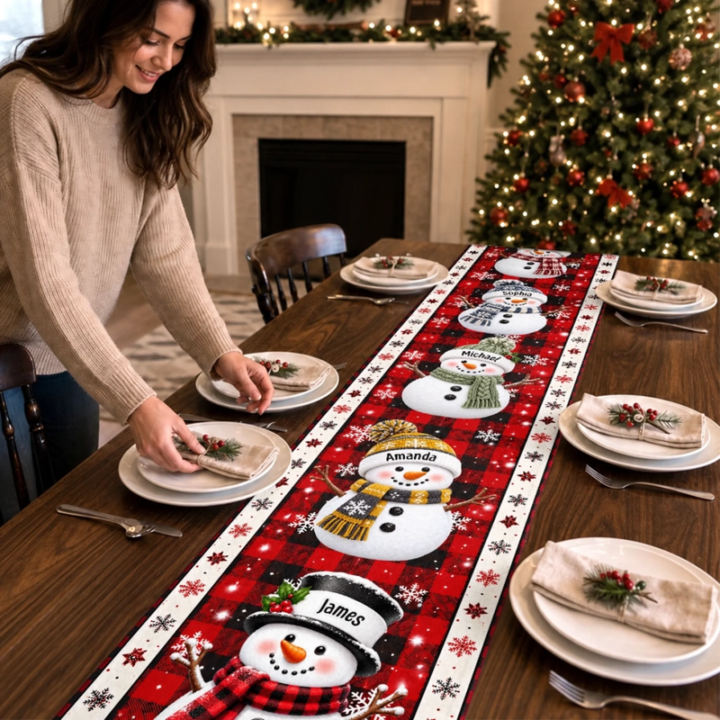 Custom Snowman Table Runner - Personalized Christmas Birthday Gifts For Mom, Dad, Brother, Sister - Christmas Together Feels Right