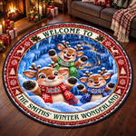 Custom Reindeer Quilted Round Mat - Personalized Christmas Birthday Gifts For Mom, Dad, Brother, Sister - Welcome To Our Winter Wonderland
