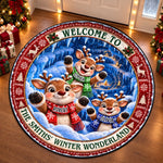 Custom Reindeer Quilted Round Mat - Personalized Christmas Birthday Gifts For Mom, Dad, Brother, Sister - Welcome To Our Winter Wonderland
