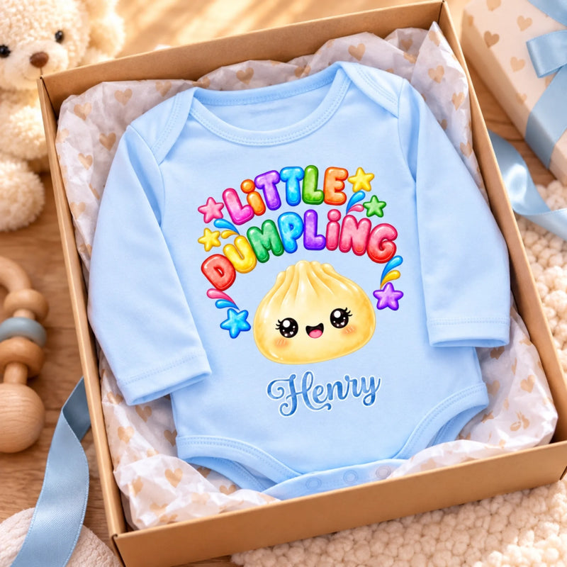 Custom Squishy Long Sleeve Baby Onesie - Personalized Christmas Baby Shower, Gender Reveal Gifts For New Moms, New Dads, New Parents - Little Dumpling