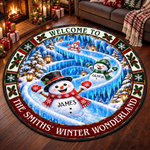 Custom Snowman Quilted Round Mat - Personalized Christmas Birthday Gifts For Mom, Dad, Brother, Sister - Shining Bright With Family Love
