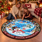 Custom Snowman Quilted Round Mat - Personalized Christmas Birthday Gifts For Mom, Dad, Brother, Sister - Shining Bright With Family Love