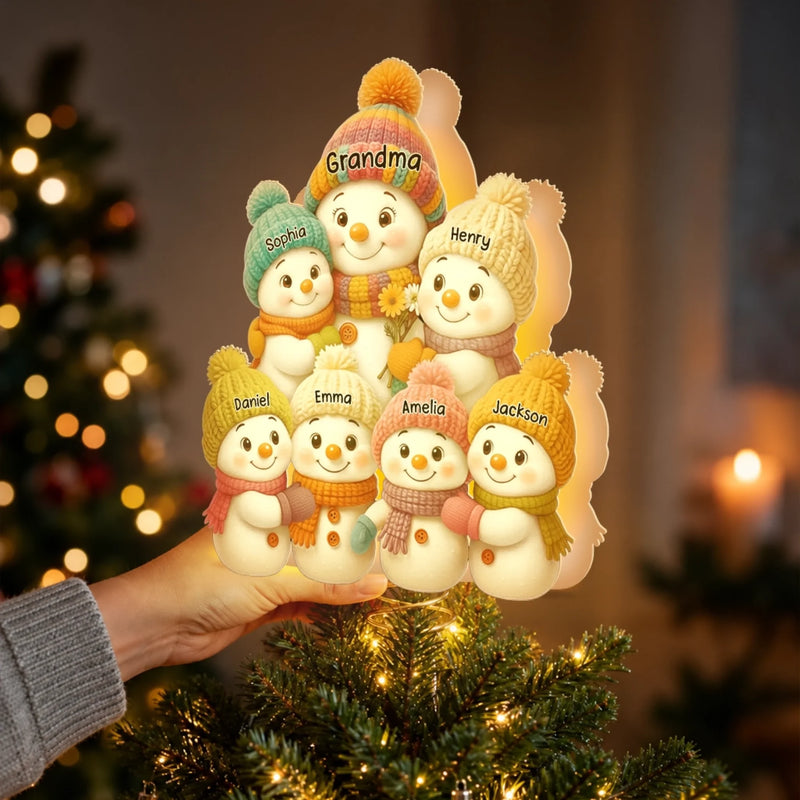 Custom Snowman LED Tree Topper - Personalized Christmas Birthday Gifts For Mom, Grandma - Snow Much Grandkid Love