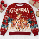 Custom Reindeer Ugly Sweatshirt - Personalized Christmas Birthday Gifts For Grandma - Merry Season, Happy Crew