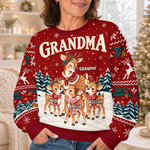 Custom Reindeer Ugly Sweatshirt - Personalized Christmas Birthday Gifts For Grandma - Merry Season, Happy Crew