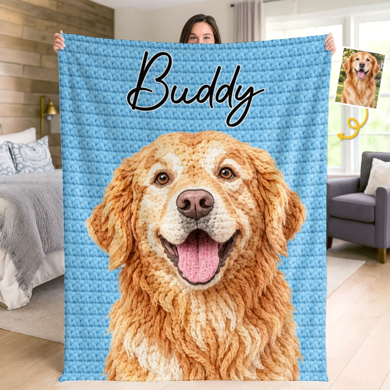 Custom Photo Crochet Effect Blanket - Personalized Birthday Gifts 
For Dog Cat Lovers, Dog Dad And Mom, Cat Owners - My Warmest Little Friend