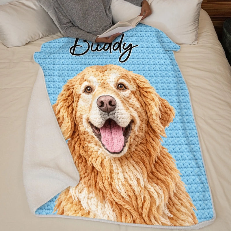Custom Photo Crochet Effect Blanket - Personalized Birthday Gifts 
For Dog Cat Lovers, Dog Dad And Mom, Cat Owners - My Warmest Little Friend