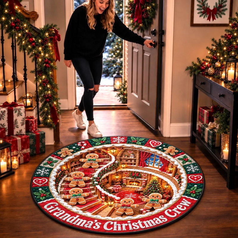Custom Family Name Christmas Gingerbread Gifts - Personalized Quilted Round Mat