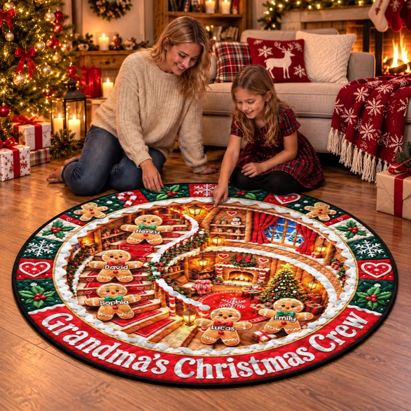 Custom Family Name Christmas Gingerbread Gifts - Personalized Quilted Round Mat