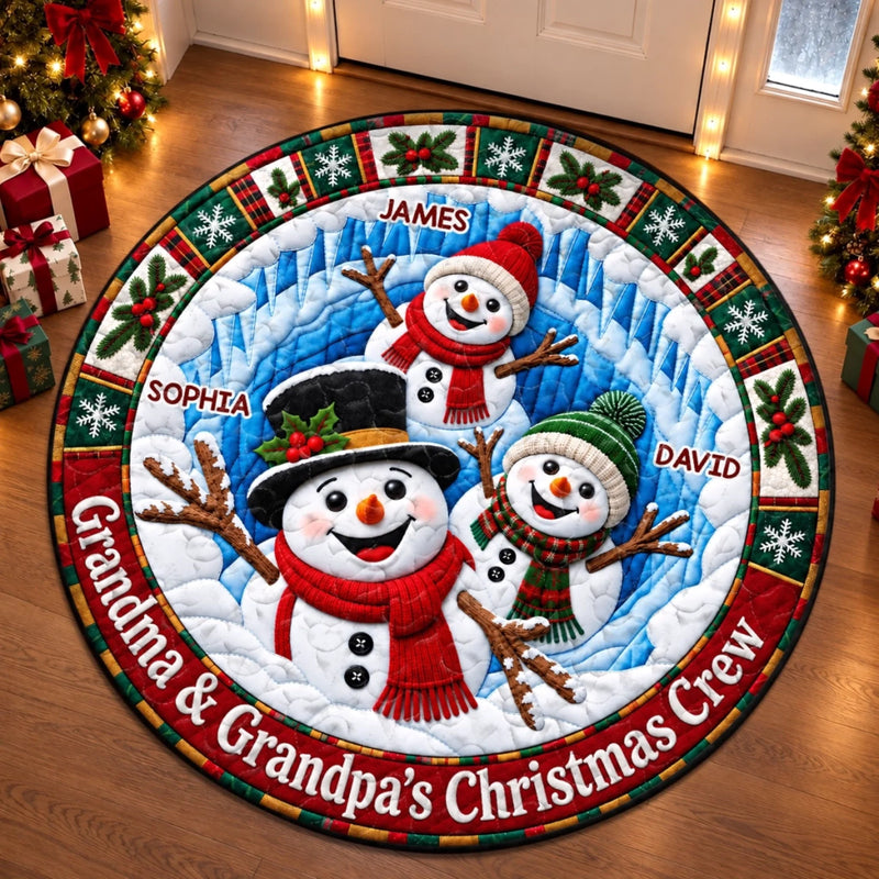 Custom Personalized Family Christmas Snowman Gifts - Quilted Round Mat