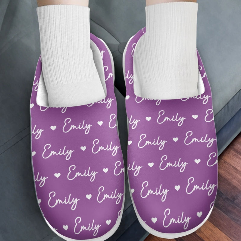 Custom Name Heart Slippers - Personalized Slippers Gifts For Women