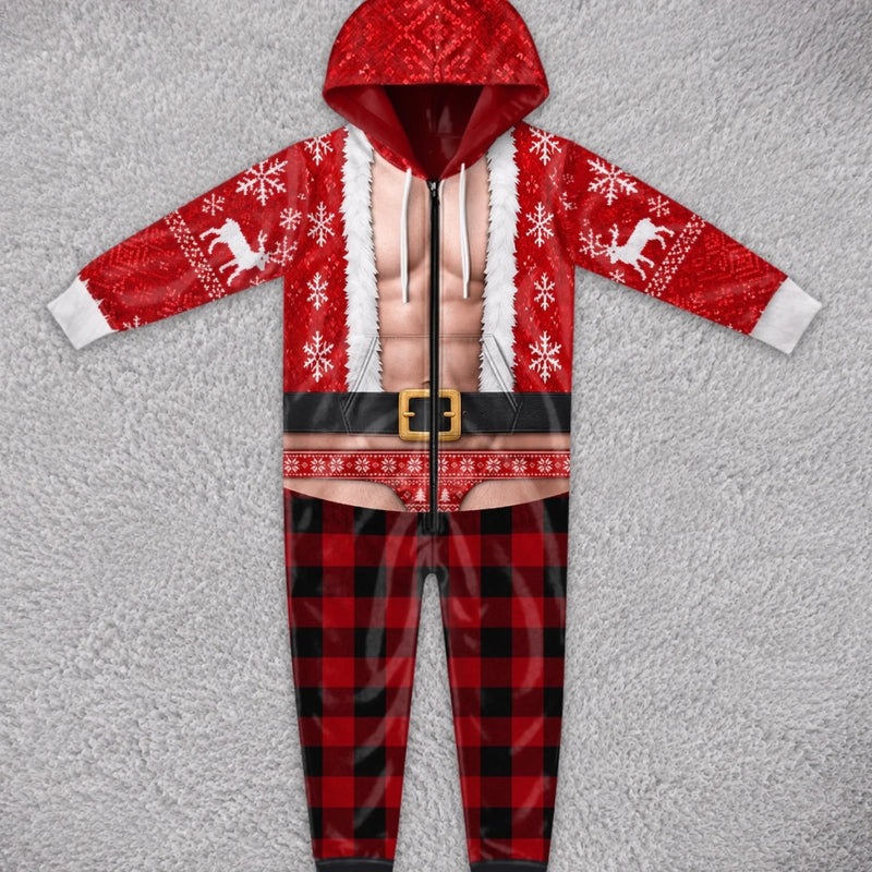 Custom Funny Christmas Santa and Elf Holiday Party Outfit - Personalized Adult Onesie