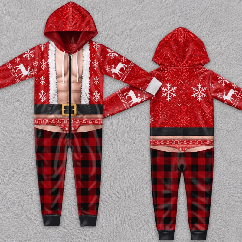 Custom Funny Christmas Santa and Elf Holiday Party Outfit - Personalized Adult Onesie