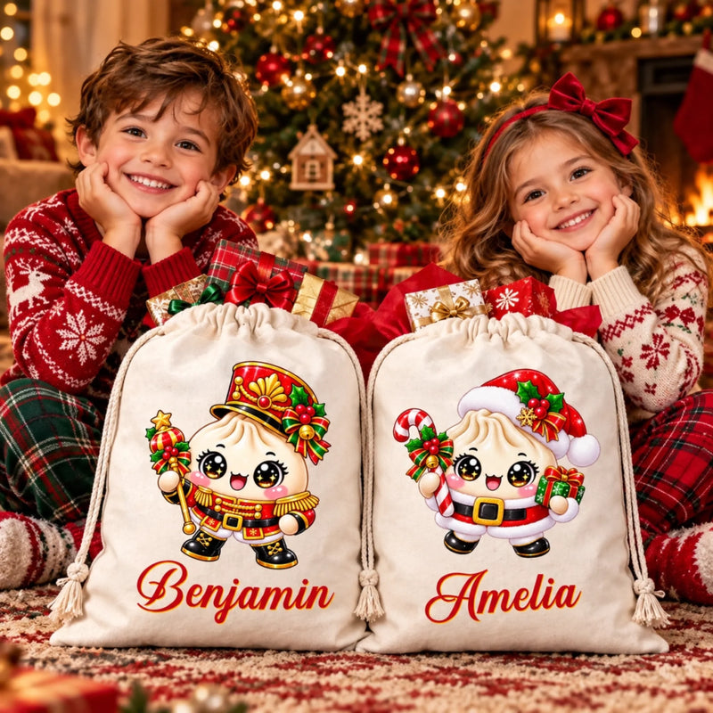 Custom Christmas Dumpling Squishy Gifts - Personalized Drawstring Gift Bag
